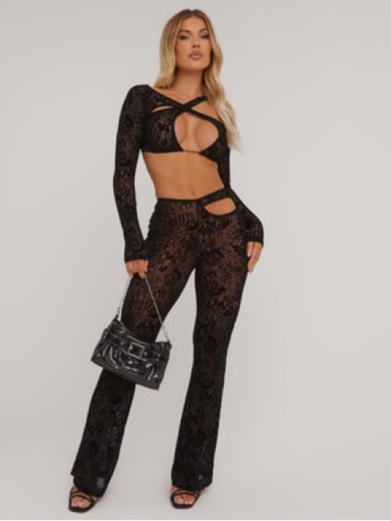 Fashion Nova Pants - Fashion Nova Black Sheer Lace Cutout Two-Piece Set